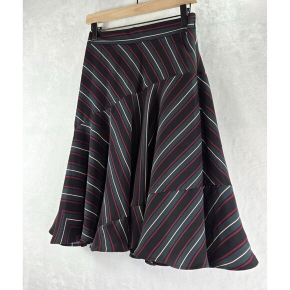 Ann Taylor Black Swirl Skirt Tulip Stiped Red Cream Gray Career Wear Sexy Fun Fl - Picture 1 of 13